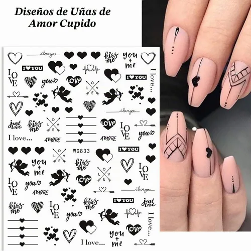 Vista 4 de SINSEN Calcomanías de uñas de corazón, 6 hojas de calcomanías de uñas de corazones para mujeres, calcomanías autoadhesivas 3D para arte de uñas