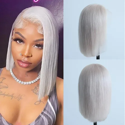 Vista 8 de Pelucas de encaje frontal Bob, pre-arrancadas, lisas, sin pegamento, 130% de densidad, cortas, cabello humano virgen brasileño con cabello de bebé