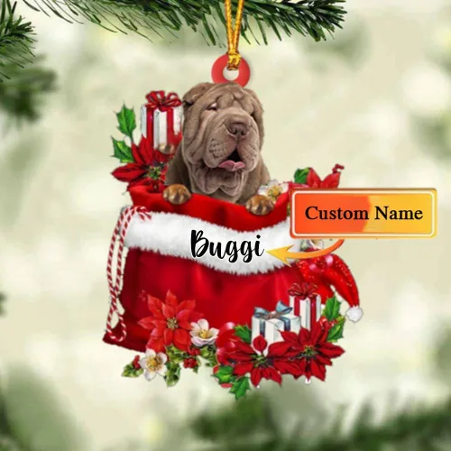 Vista 88 de Perro Akita Inu personalizado en bolsa de regalo, adorno de Navidad, nombre personalizado, regalo para amantes de los perros, familia, Navidad