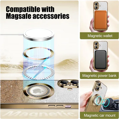 Vista 112 de Misscase Funda magnética con purpurina para iPhone 11 compatible con MagSafe, protección completa, delgada, a prueba de golpes, antiarañazos