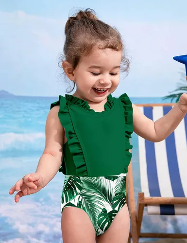 Vista 4 de BAVADER Traje de baño de una pieza para niña con diadema con volantes para verano