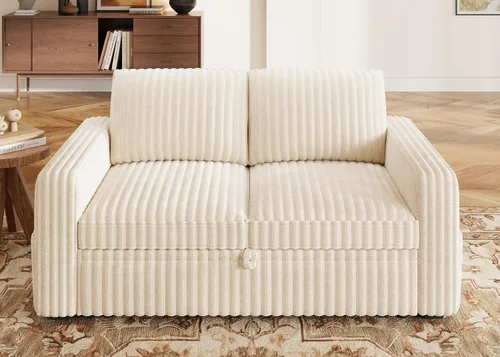 Vista 3 de HONBAY Sofá cama modular extraíble, sofá biplaza de pana, sofás para sala de estar, beige