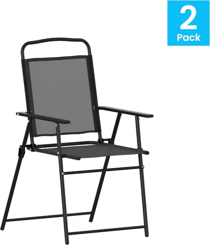 Vista 4 de Flash Furniture Mystic - Sillas plegables para patio, sillas de césped de textileno para exteriores con reposabrazos, juego de 2, color negro