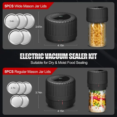 Vista 5 de Kit de sellado al vacío de tarros Mason eléctrico para tarros Mason con tapas de tarros de conservas de boca ancha y regular -80kpa Vacuum Pump