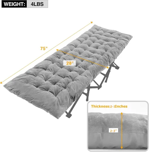 Vista 2 de REDCAMP Folding Cot Pads for Sleeping Extra Thick, Soft Comfortable Velvet & Corduroy Cotton Camping Cot Mattress Pad for Backpacking Hiking, Black