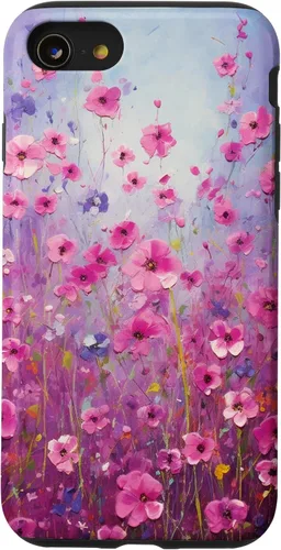 Vista 18 de Happy Pink Flowers Painting Field Purple Colors Case for iPhone 17