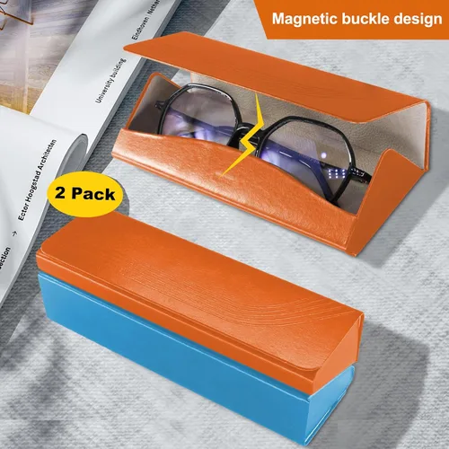 Vista 6 de SMARTTOP Paquete de 2 fundas rígidas para lentes, gafas de sol y estuche de vidrio con paño de limpieza, ligero, grande, portátil para hombres