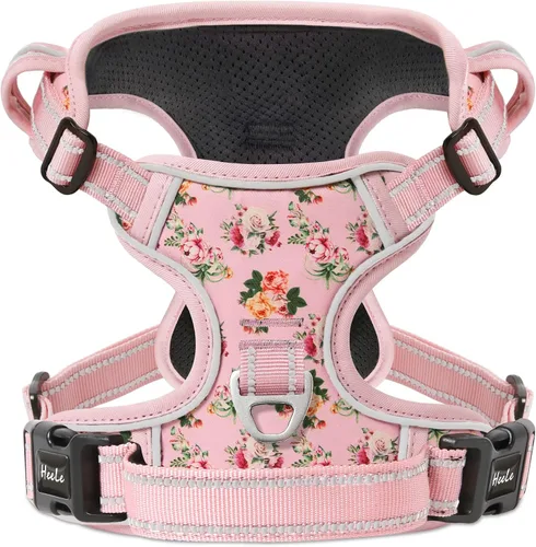 Vista 45 de HEELE Arnés para perro pequeño sin tirones con mango suave, arnés reflectante ajustable, color negro, XS Reflective Front Clip Vest with Control