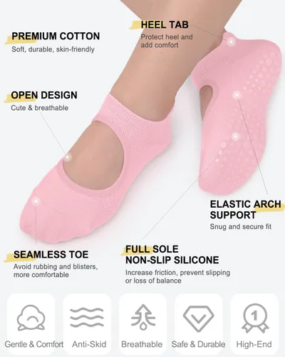Vista 4 de Calcetines de pilates antideslizantes para mujer, calcetines atléticos de yoga para barre ballet, descalzo, entrenamiento, hospital