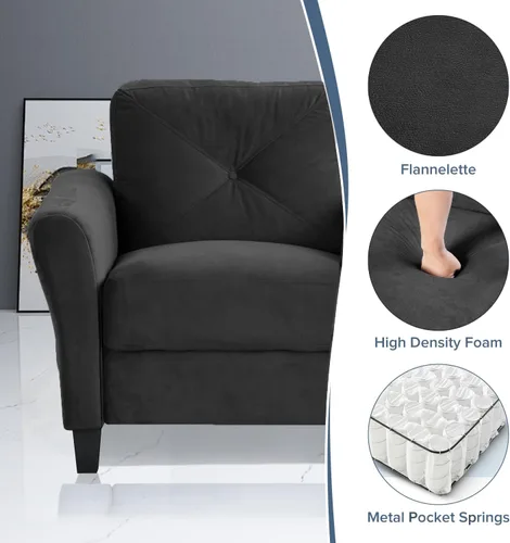 Vista 3 de Harper & Bright Designs Sofá individual tapizado de terciopelo con respaldo copetudo con botones, sillón moderno para sala de estar, color negro