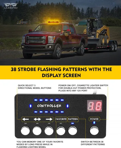Vista 4 de LUMENIX - Barra de luces estroboscópicas LED de 42 luces ámbar para techo, montaje magnético, luz de advertencia de emergencia, tráfico intermitente