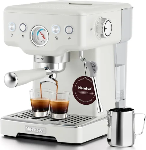 Vista 7 de Máquina de café espresso Neretva, máquina de café espresso de 15 bares con medidor de presión visible, máquina de espresso profesional con espumador