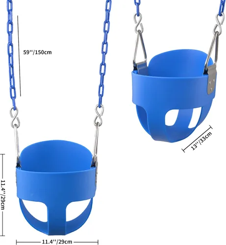 Vista 5 de KINSPORY Columpio para niños pequeños, cadenas de hierro resistente recubiertas de 59", columpio para bebé al aire libre, asiento tipo cubeta