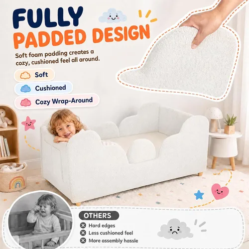 Vista 3 de Cama de suelo para niños pequeños, cama Montessori suave con rieles extraíbles
