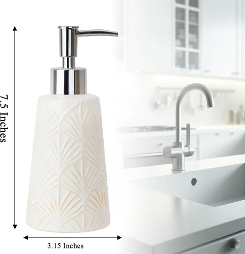 Vista 3 de Dispensador de jabón de cerámica blanca con bomba para baño, cocina, fregadero, encimera, decoración bohemia moderna