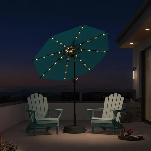 Vista 32 de PURPLE LEAF Sombrilla LED para patio y piscina, 5 x 8 pies, con base para Beige