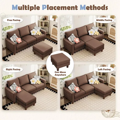 Vista 3 de JUMMICO Sofá para sala de estar pequeña, sofá pequeño de 72 pulgadas con otomana reversible, sofás en forma de L de 3 asientos, cómodos sofás