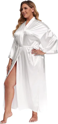 Vista 4 de Batas largas de satén para mujer, tallas grandes, batas largas de seda, kimonos, ropa de dormir