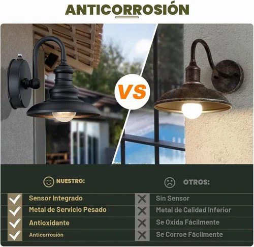 Vista 4 de LONEDRUID Aplique de Pared Exterior con Sensor de Anochecer a Amanecer Negro Luminarias de Granero con Cuello de Ganso Impermeables de Estilo Granja