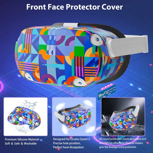 Vista 2 de Accessories for Oculus Quest 2All in One VR Headset Silicone Face CoverVR Shell CoverQuest 2 Touch Controller Grip CoverProtective Lens