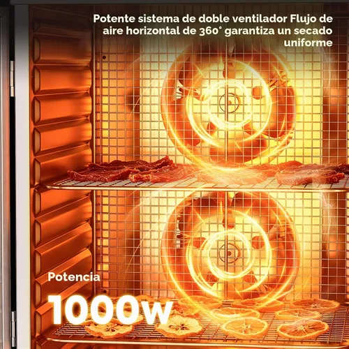 Vista 5 de VUSIGN Máquina deshidratadora de alimentos 12 bandejas de acero inoxidable 1000 W de doble ventilador de secado uniforme Control
