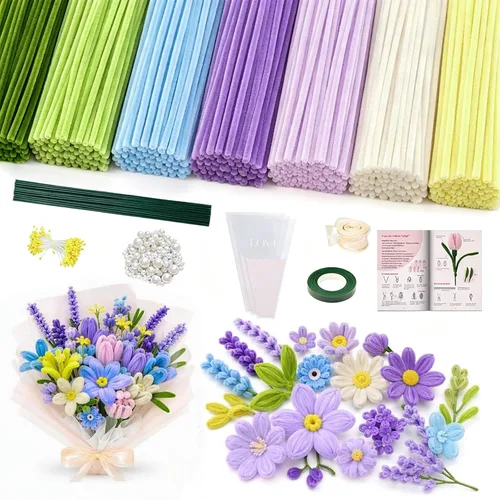 Vista 10 de Kit de flores de limpiador de tuberías rosas de 976 piezas, tallos Color rosa