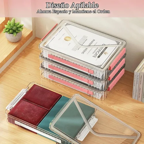 Vista 6 de SAYEEC Caja de almacenamiento de archivos transparente, estuche portátil para proyectos con asa, contenedor de almacenamiento de plástico con tapa