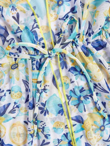 Vista 4 de WDIRARA Traje de baño de 3 piezas con estampado floral y kimono para niña