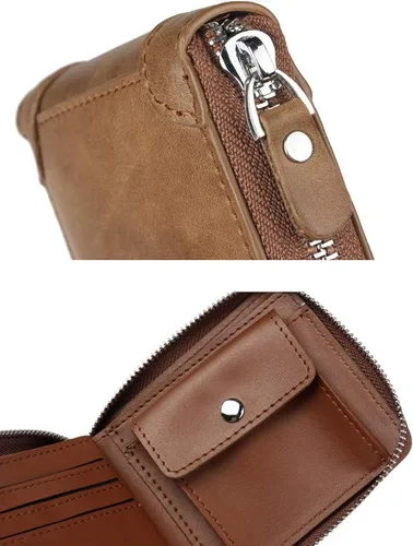 Vista 3 de Cartera compacta de cuero para hombre pequeña con cremallera monedero de cuero S