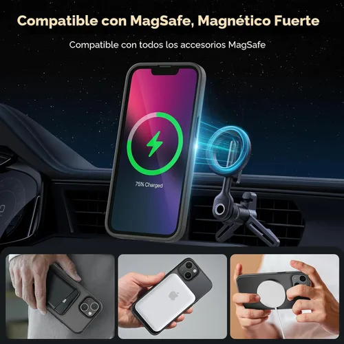 Vista 3 de Miracase - Funda magnética para iPhone 13 de 6.1 pulgadas (compatible con MagSafe) (con 2 protectores de pantalla), protección de grado militar Negro