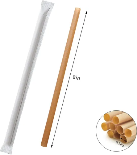 Vista 2 de Pajitas biodegradables para batidos envueltas individualmente de 8 pulgadas, hechas de caña de azúcar, 150 popotes desechables compostables, una