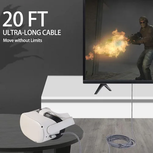 Vista 8 de LHJRY Cable de enlace de 20 pies compatible con Quest2Quest ProPico 4 accesorios, PCSteam VR, cable de transferencia de datos de alta velocidad