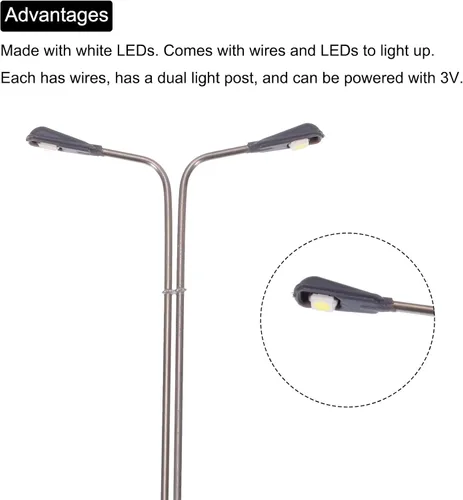 Vista 4 de MECCANIXITY Modelo ferroviario LED farol lámparas poste luces blancas 1/75 escala 5.1 in 5.12 pulgadas 3V, paquete de 4