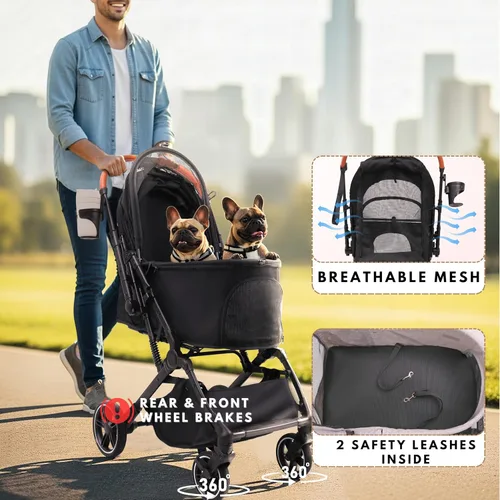 Vista 4 de Bicystar - Carriola para mascotas para perros pequeños y medianos, gatos, hasta 45 libras, de viaje ligera, plegable, todo terreno, 4 ruedas