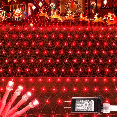 Vista 12 de HEYFUNi - 192 luces LED de red de Navidad enchufables, 9.8 pies x 6.6 pies, color blanco cálido Connectable Mesh Christmas Lights, Bush Lights