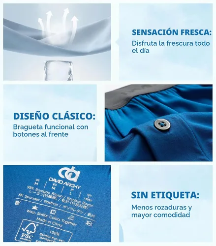 Vista 5 de DAVID ARCHY Calzoncillos tipo bóxer de rayón de bambú para hombre, transpirables, refrescantes, con cierre de botón, ropa interior de ajuste