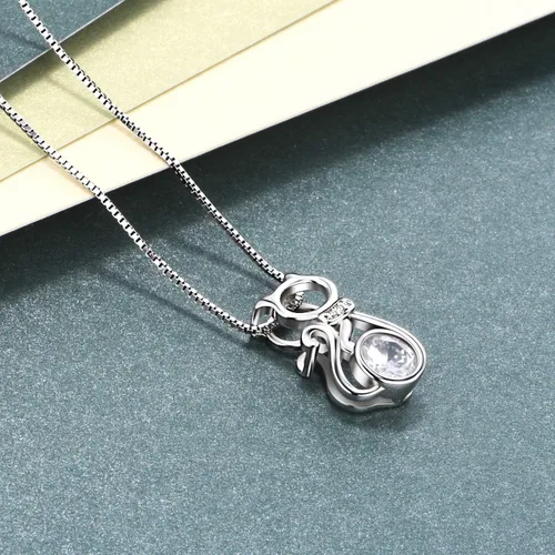 Vista 5 de AOBOCO Collar con colgante de gato de plata de ley con cristal de piedra natal, delicados regalos de joyería para los amantes de los gatos
