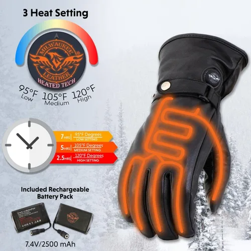 Vista 6 de Milwaukee Leather Men's and Women's Cold Weather Gloves with Heating Tech for Motorcycle, Hunting, Outdoor Use Mg7519set-negro-hombre