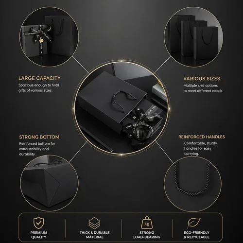 Vista 2 de SHIPKEY Paquete de 10 bolsas de regalo pequeñas Bolsa de regalo negra de 6x2.5x8 pulgadas, bolsas de papel para hombres, bolsa de recuerdo