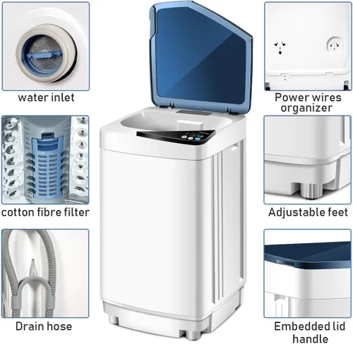 Vista 8 de Giantex Lavadora Completamente Automática, Lavadora Portátil y Secadora Centrífuga, Capacidad de 7.7 libras, Lavadora Compacta para Ropa con Luz