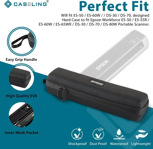 Vista 3 de Funda compatible con el escáner portátil de documentos e imágenes Epson Workforce ES-50 / ES-60W / DS-30 / DS-70