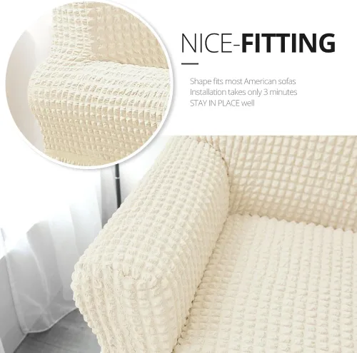 Vista 3 de NICEEC Funda de sofá biplaza beige de 1 pieza, funda de sofá de fácil ajuste, universal, de alta elasticidad, duradero, protector de muebles