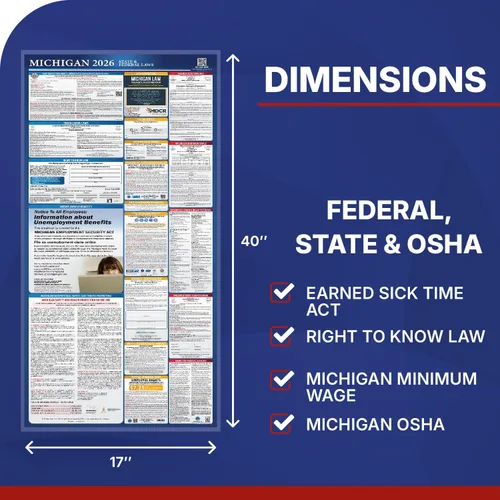 Vista 2 de Póster de leyes laborales estatales y federales de Michigan 2024 – Cumple con OSHA en el lugar de trabajo incluye actualizaciones FLSA FMLA y EEOC