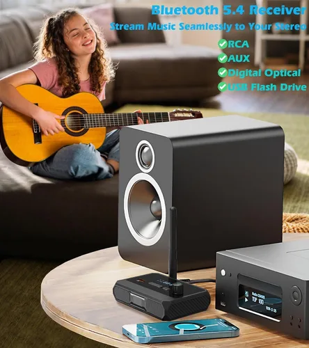 Vista 2 de KAIY Receptor Bluetooth 5.4 para estéreo casero, baja latencia óptica