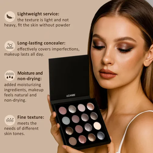 Vista 3 de UCANBE - Paleta de sombra de ojos horneada de 16 colores con 15 pinceles de maquillaje, sombra de ojos de mezcla mate y brillante para mujeres