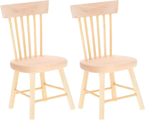 Vista 8 de Toyvian Sillas de casa de muñecas en miniatura, paquete de 2 accesorios de muebles pequeños de madera a escala 1/12, diseño ligero y estable