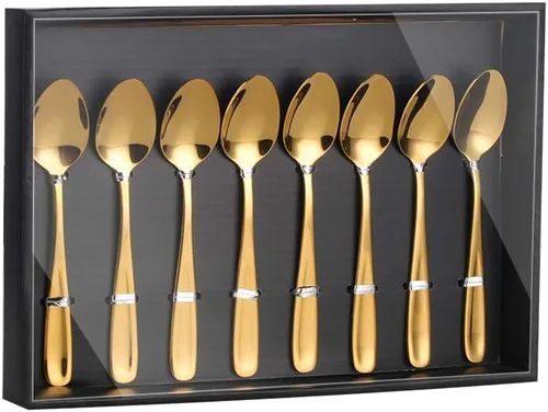 Vista 11 de Buyer Star Juego de 8 cuchillos de mantequilla, juego de esparcidor de queso dorado de acero inoxidable 18/10 en caja de regalo negra para fiestas
