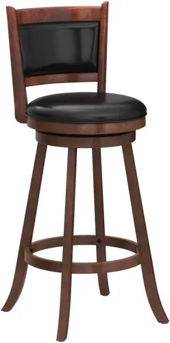 Vista 5 de COSTWAY Juego de 2 taburetes de bar, giratorios de 360 grados, taburete giratorio de madera con acento de altura, diseño tapizado de cuero, asiento