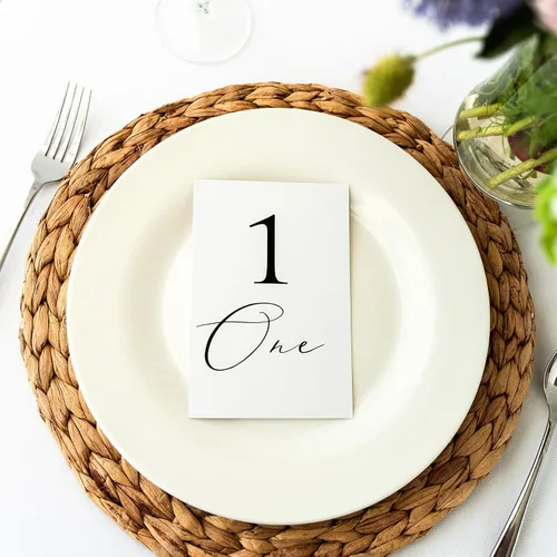 Vista 6 de Números de mesa del 1 al 30 Elegantes tarjetas de números de aluminio negro, de doble cara, resistentes de 4 x 6 pulgadas con cabeza y mesa