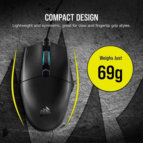 Vista 3 de Corsair KATAR PRO - Mouse ultraligero para juegos mouse FPSMOBA forma simétrica sensor óptico de 12400 DPI 6 botones programables enchufar y jugar